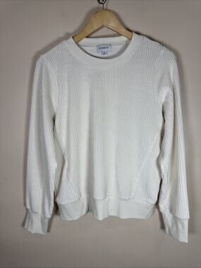 EVEREVE Womens Crewneck Sweater Rib Knit M Texture Preppy Tennis Casual Cream